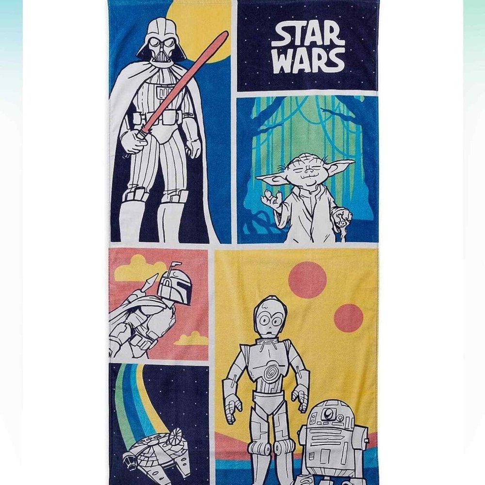Disney STAR WARS BEACH TOWEL R2-D2 C-3PO YODA DARTH VADER Disney100 New For Kids